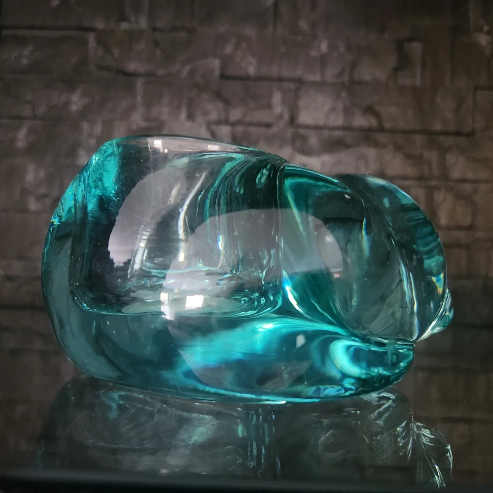 Indiana Glass Aqua/Teal Candle Lane Critters Sleeping Cat Candle Holder #3896
